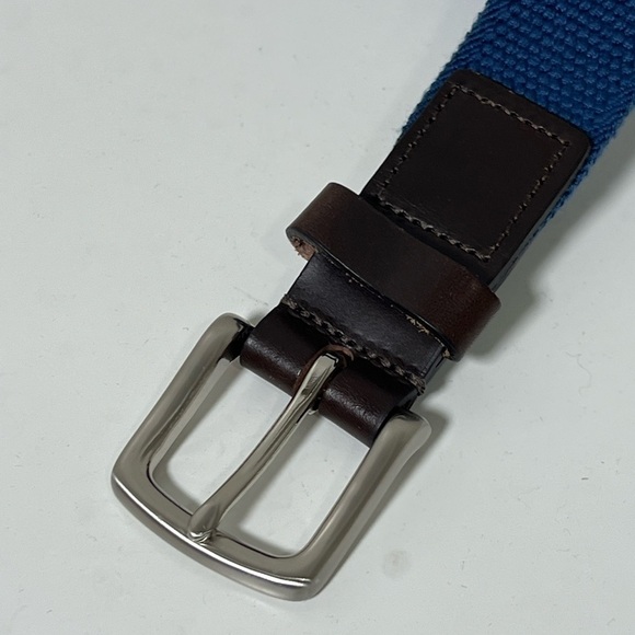 Vineyard Vines 42W Navy Knit Cotton Woven Belt Leather Accents Metal Clasp Prep - Picture 4 of 10